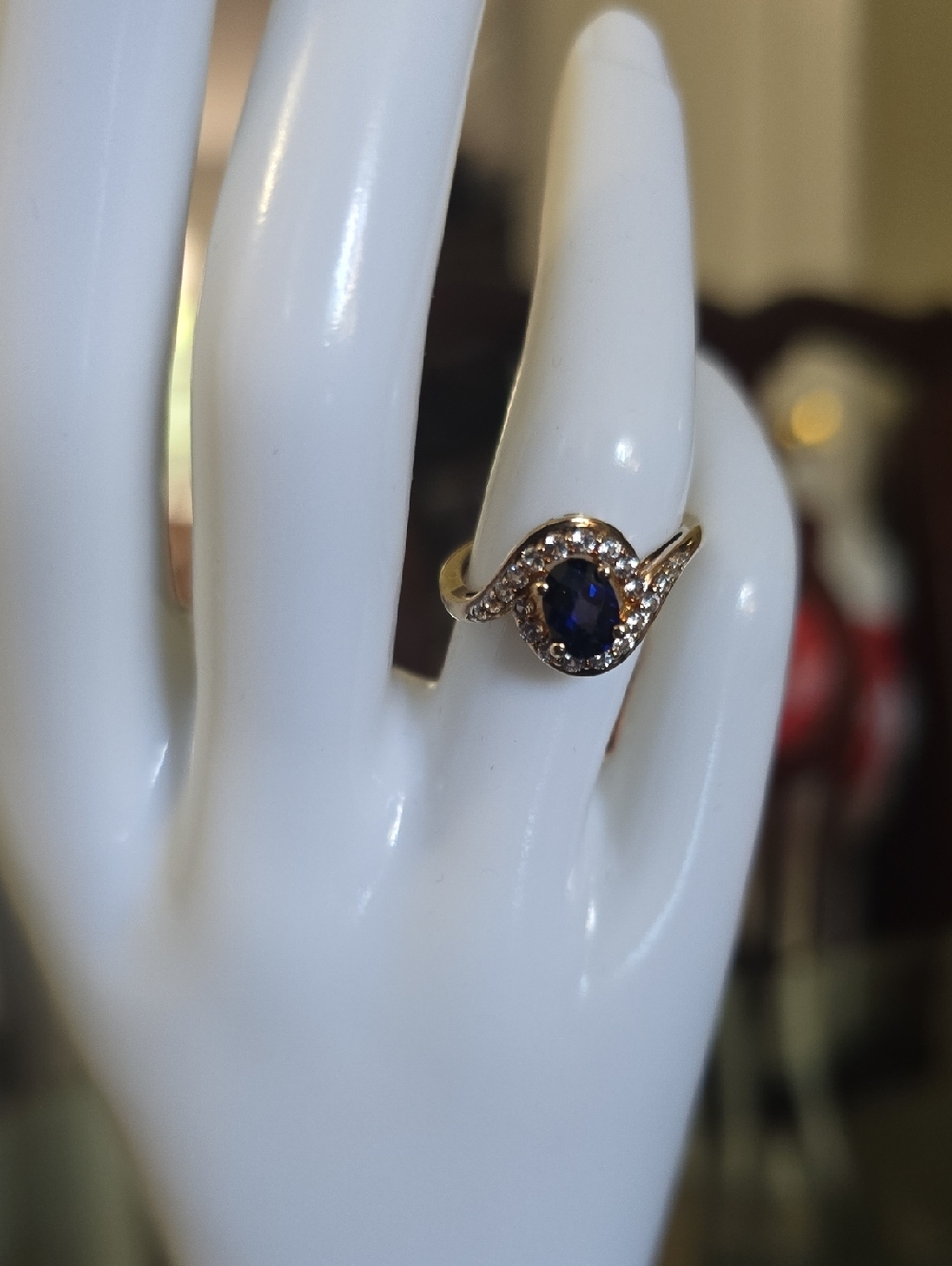 14K GOLD OVER STERLING SILVER LAB CREATED BLUE AND WHITE SAPPHIRES RING SIZE 7